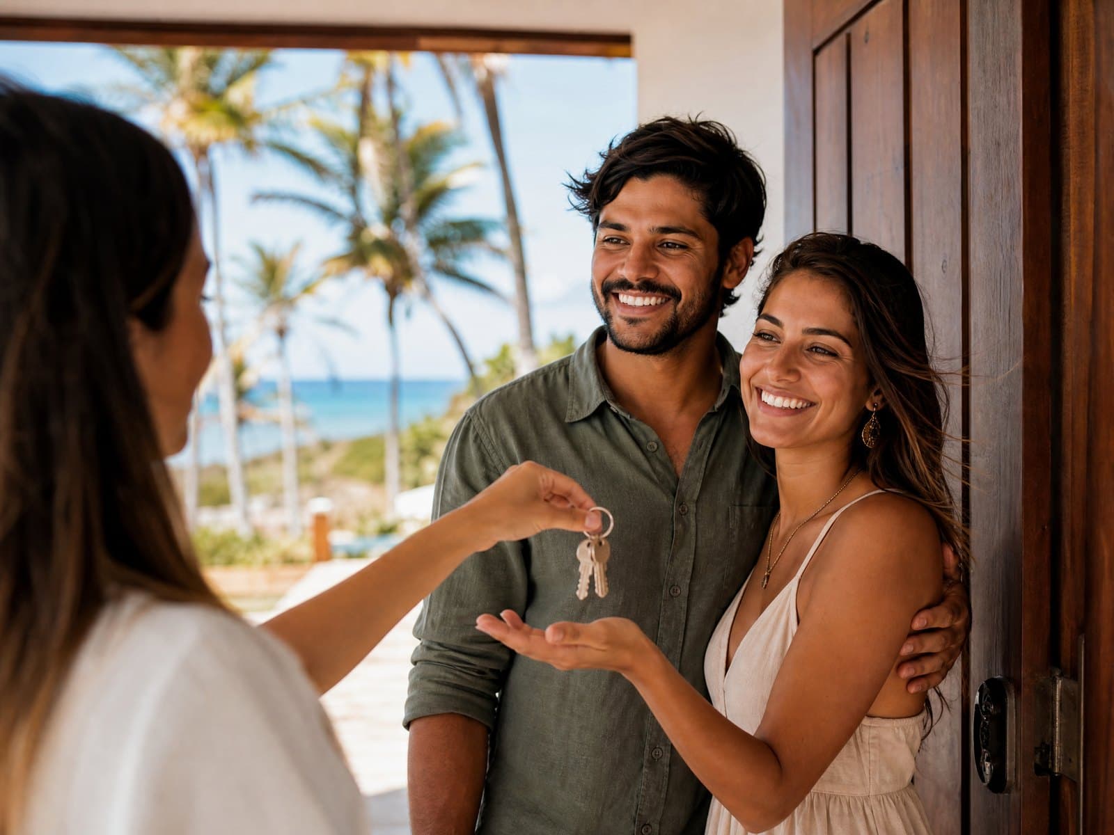 Casal recebendo as chaves da casa nova no litoral