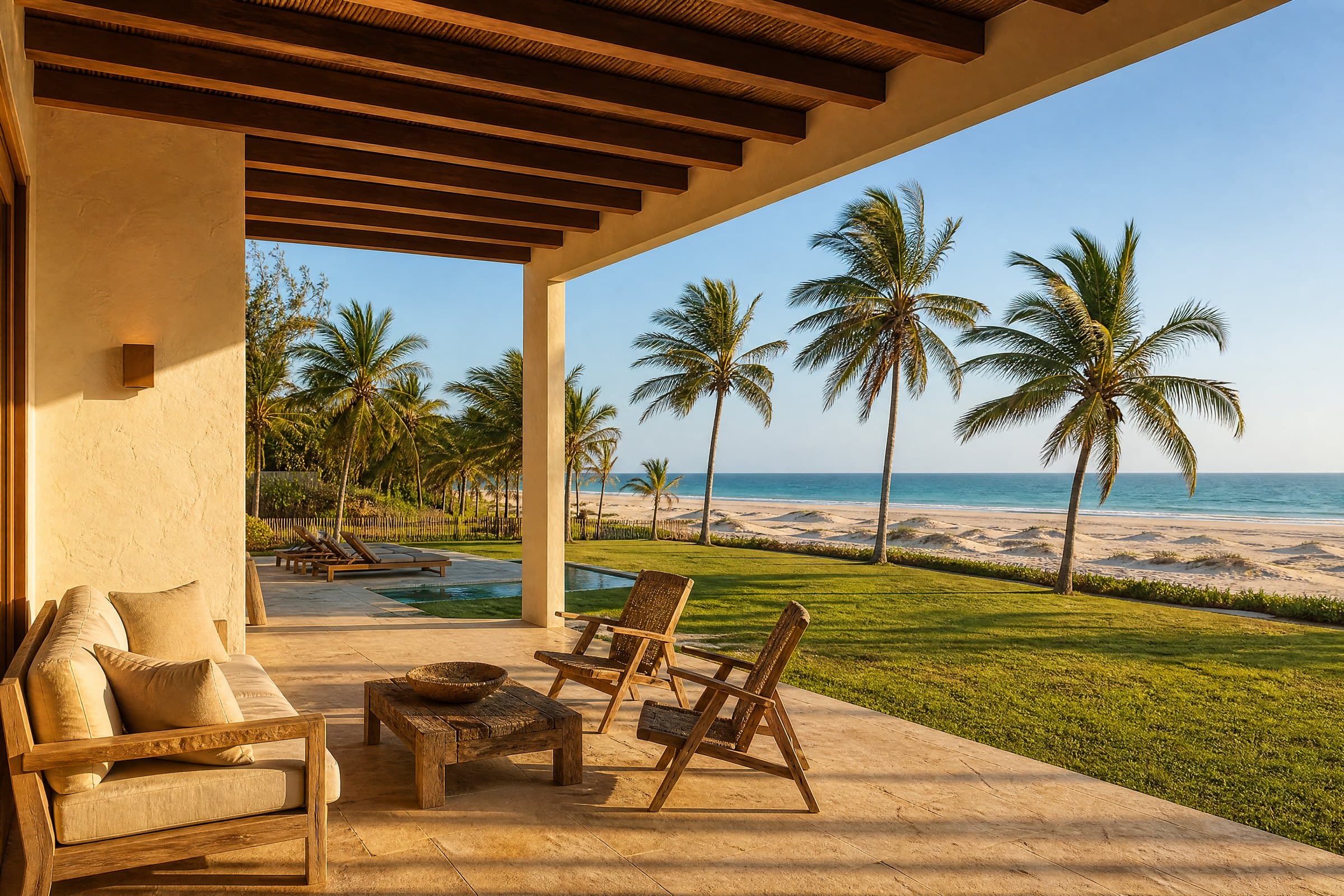 Varanda de uma casa contemporânea no litoral de Caucaia
