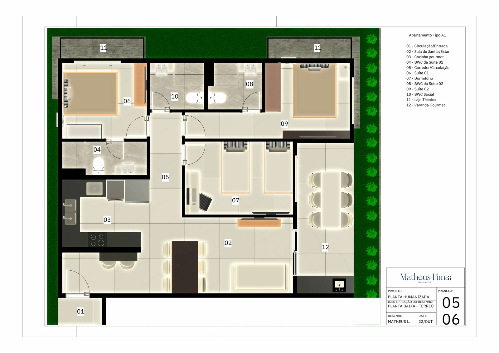 Planta do apartamento de 83 m² do Makani Beach Residence