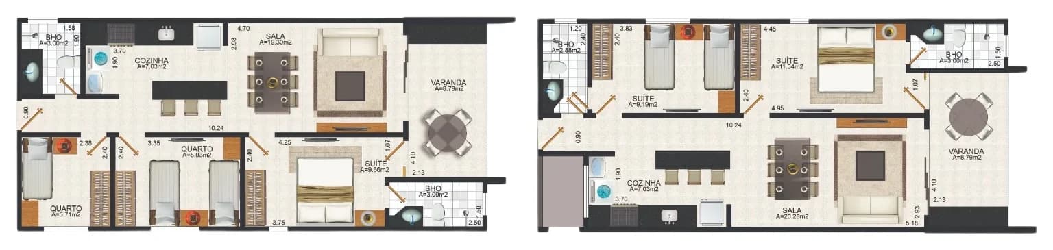 Planta do apartamento tipo A do Vent Cumbuco