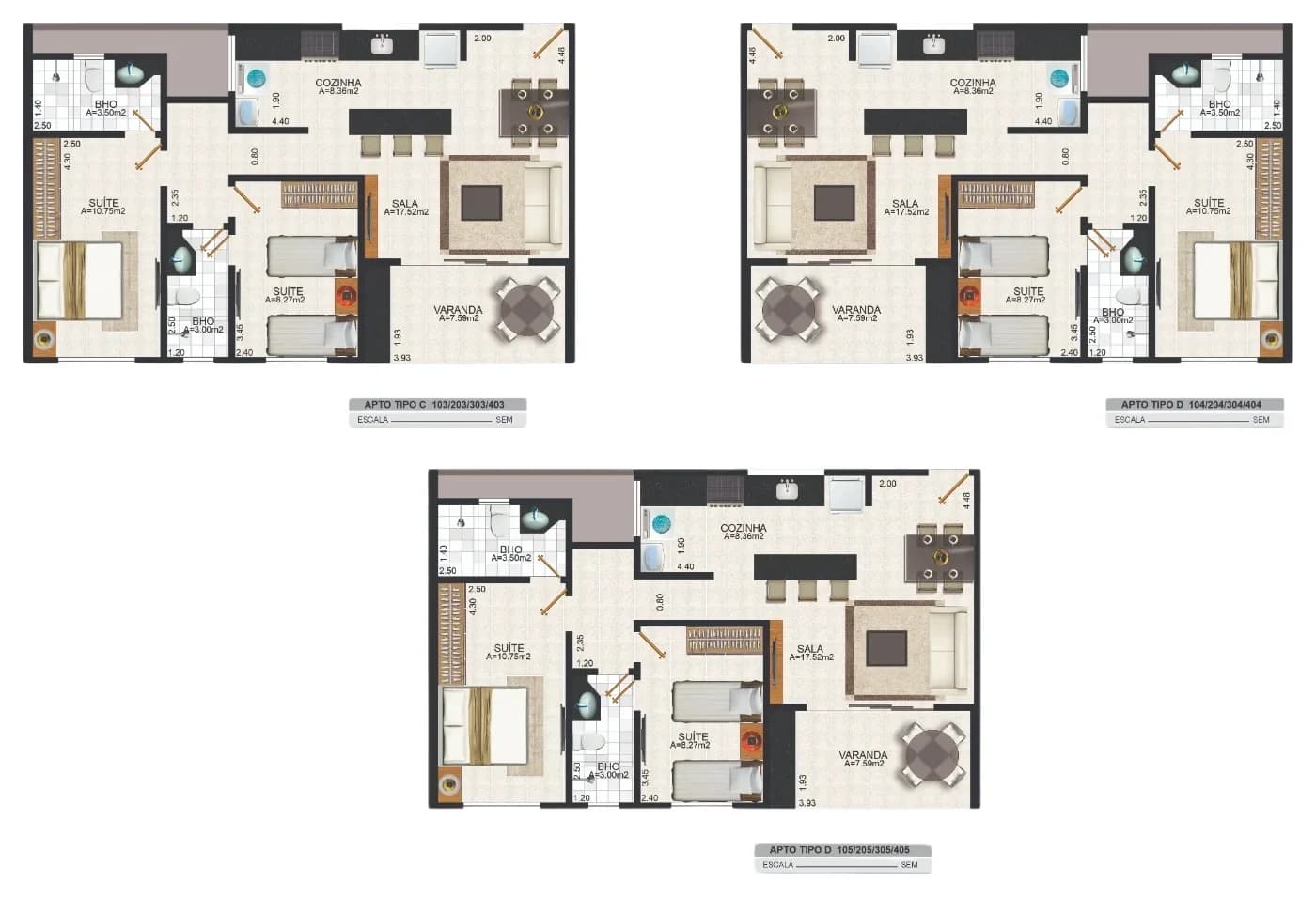 Planta do apartamento tipo D do Vent Cumbuco